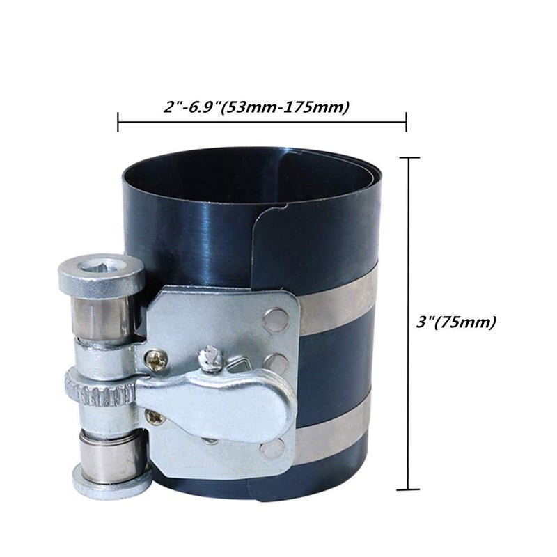 DEDC 3 inch Piston Ring Compressor Tool, Adjustable Ratchet Piston Installation Tool Removal Tool Installation Compressing Capacity 2 to 6.9 Inch - Image 1